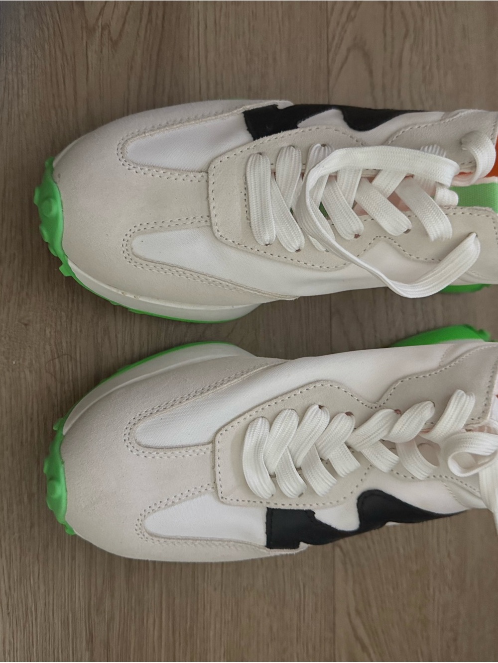 Steve Madden White Sneakers with Black, Orange & Neon Green Accents - Picture 4 of 4